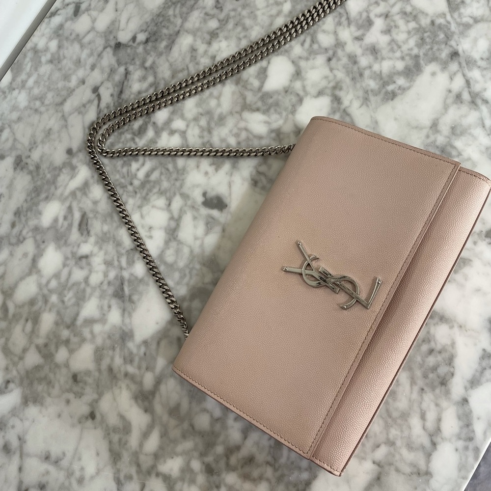 Saint Laurent Monogram Kate Grain De Poudre Small Pink Leather Shoulder Bag🌟🌟
